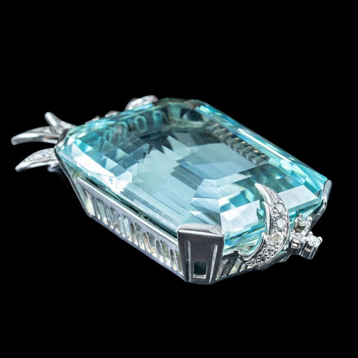 Vintage Aquamarine Diamond Pendant 18ct Gold 74.5ct Aqua