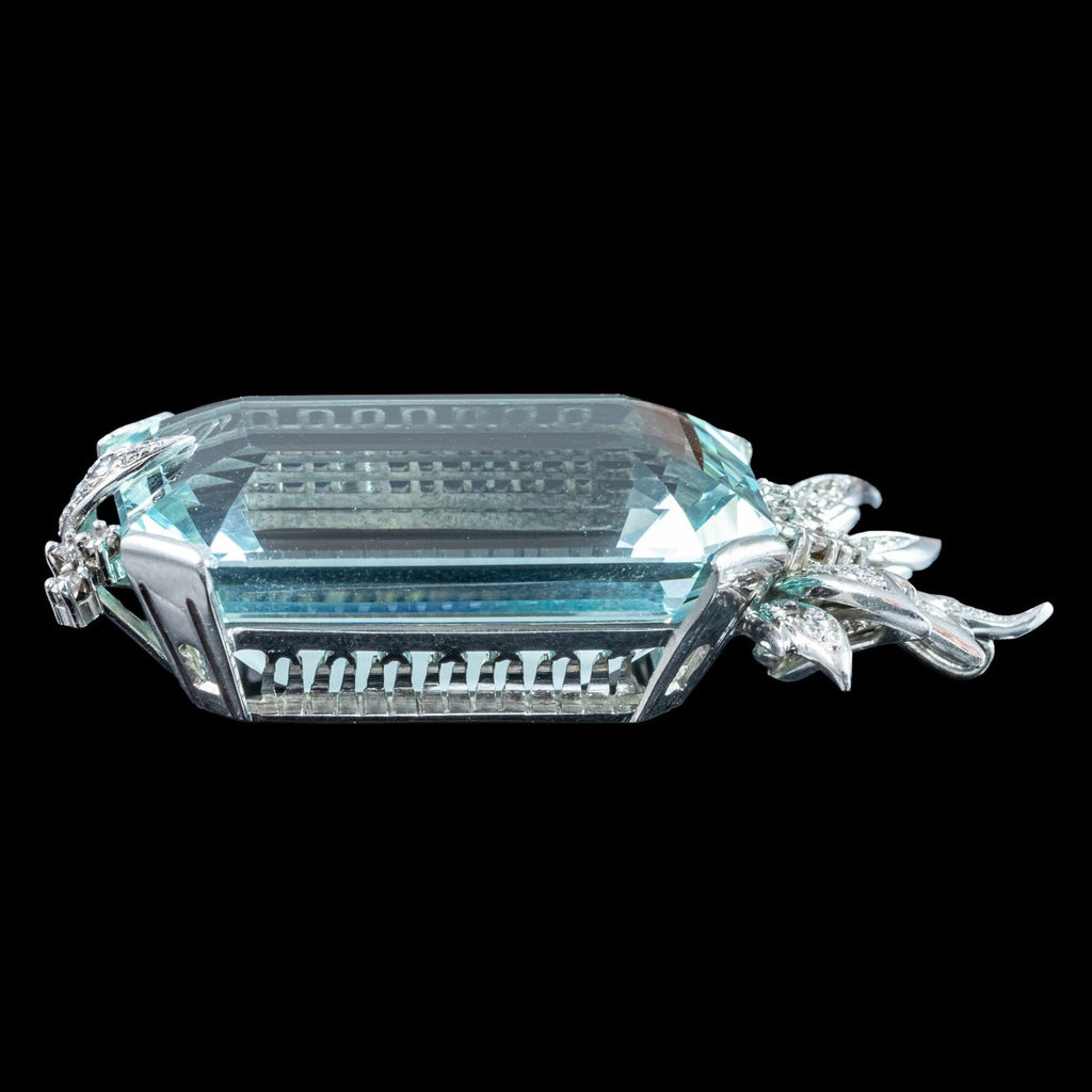 Vintage Aquamarine Diamond Pendant 18ct Gold 74.5ct Aqua