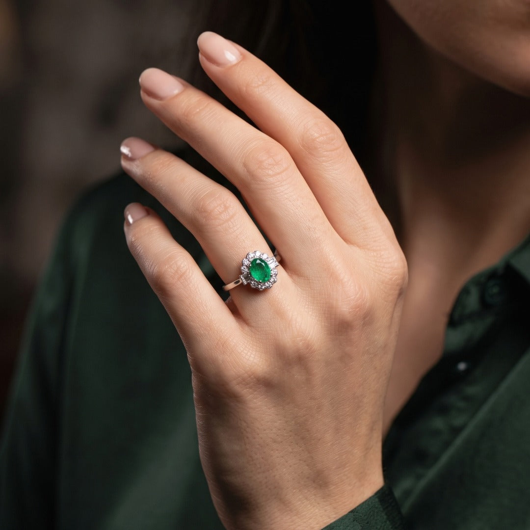 Vintage Art Deco Revival Emerald Diamond Cluster Ring 0.70ct Emerald Secondary image