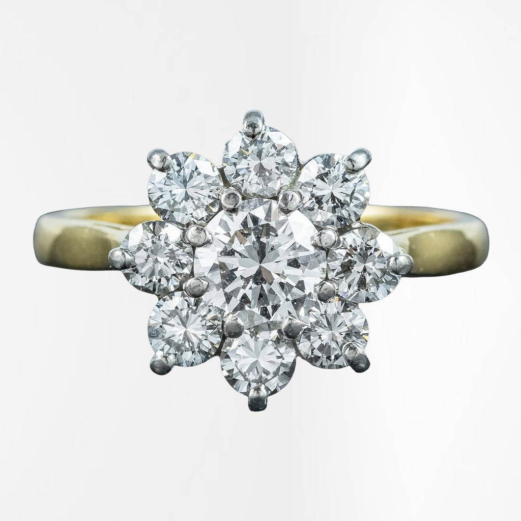 Vintage Diamond Daisy Cluster Ring 1.5ct Total