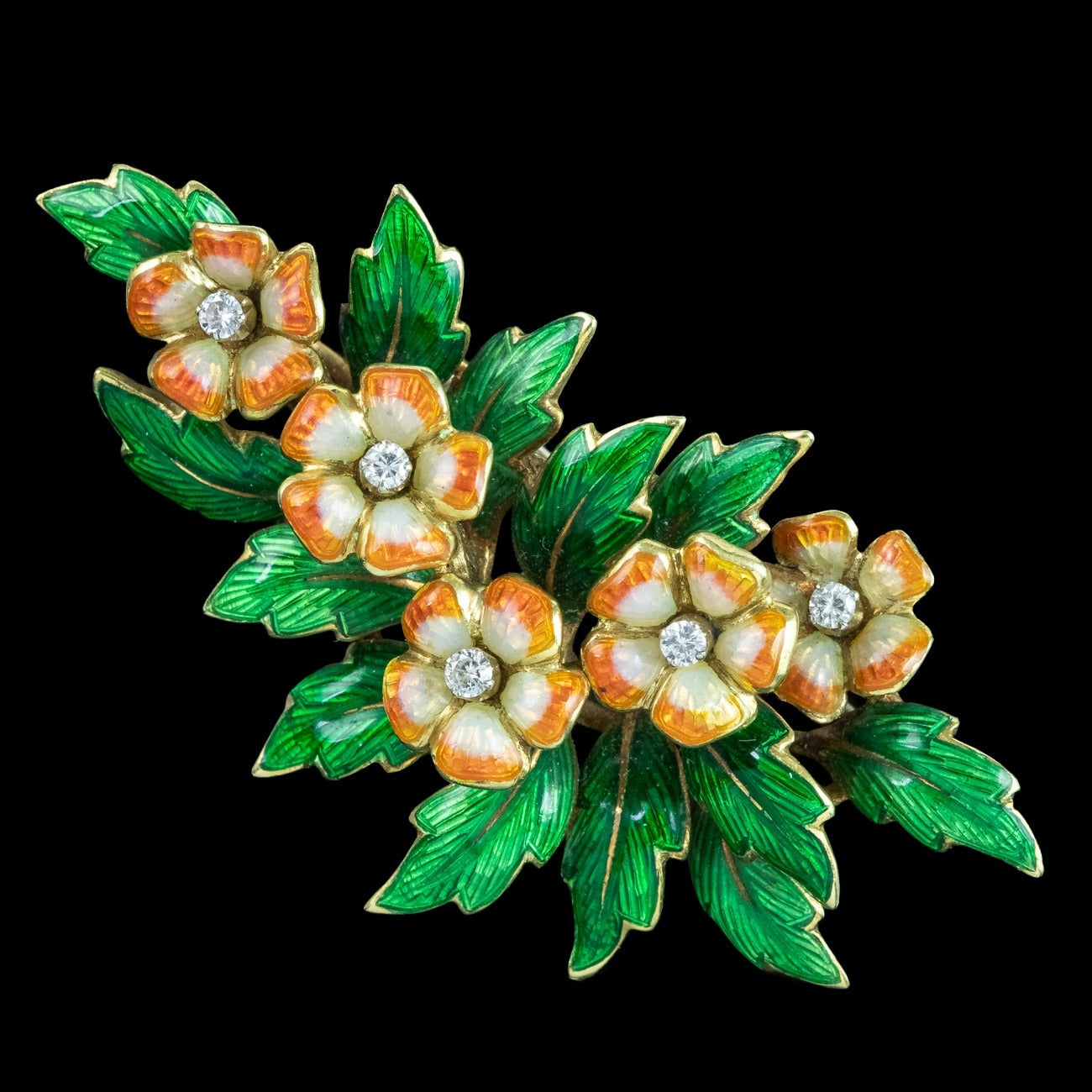 Vintage Diamond Flower Brooch 18ct Gold Enamel Primrose