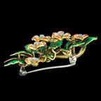 Vintage Diamond Flower Brooch 18ct Gold Enamel Primrose