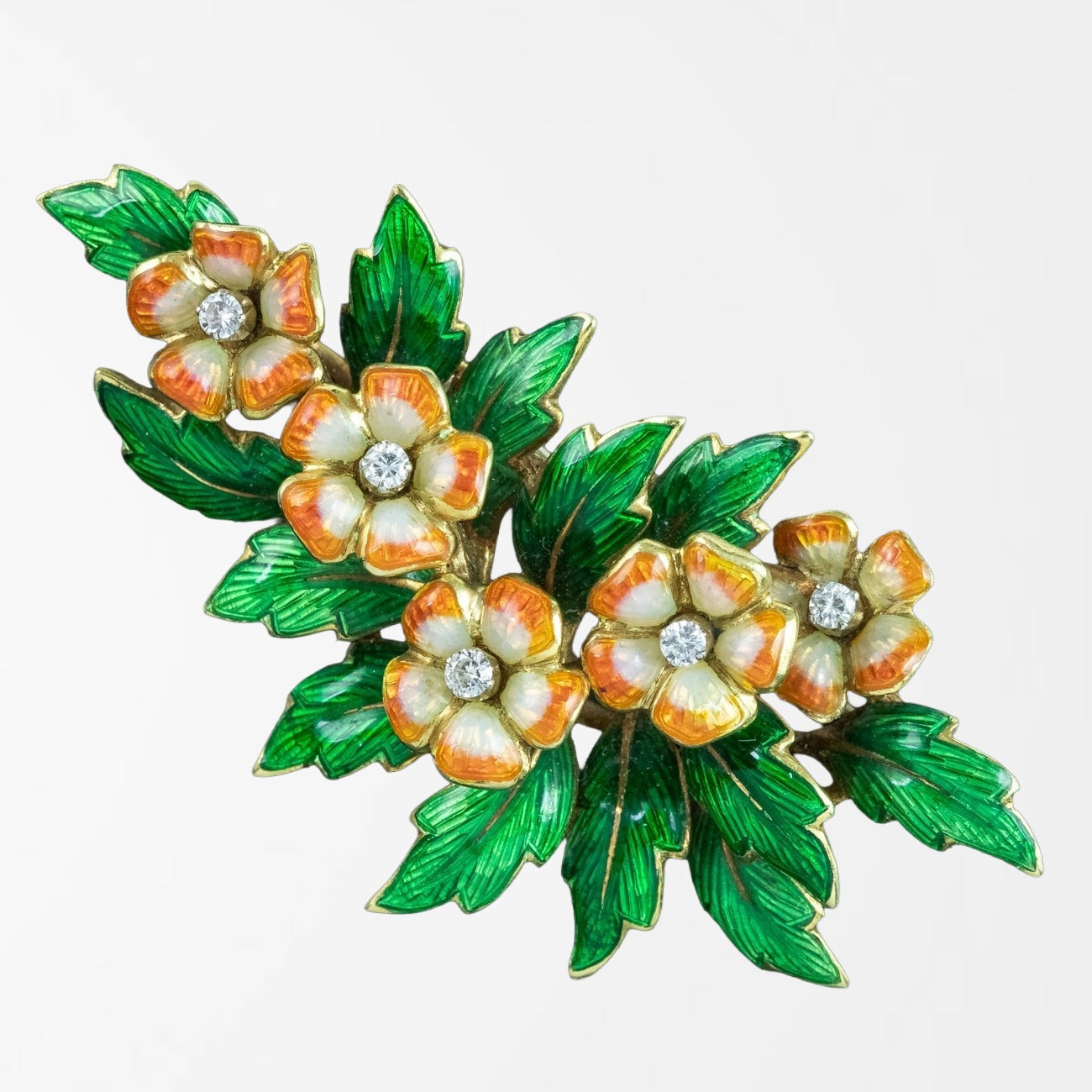 Vintage Diamond Flower Brooch 18ct Gold Enamel Primrose Main image