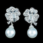 Vintage Diamond Pearl Drop Earrings Platinum Clovers 3.6ct Diamond