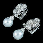 Vintage Diamond Pearl Drop Earrings Platinum Clovers 3.6ct Diamond