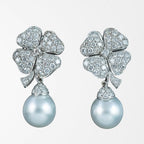 Vintage Diamond Pearl Drop Earrings Platinum Clovers 3.6ct Diamond