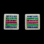 Vintage Tutti Frutti Cluster Earrings Emerald Sapphire Ruby Diamond 18ct Gold