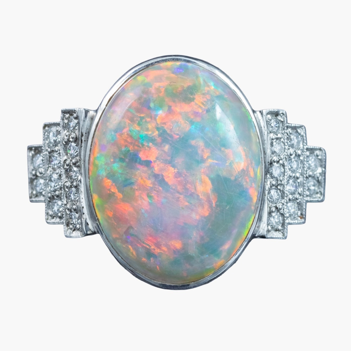 Vintage Opal Diamond Ring Art Deco Revival 5.5ct Opal Main image
