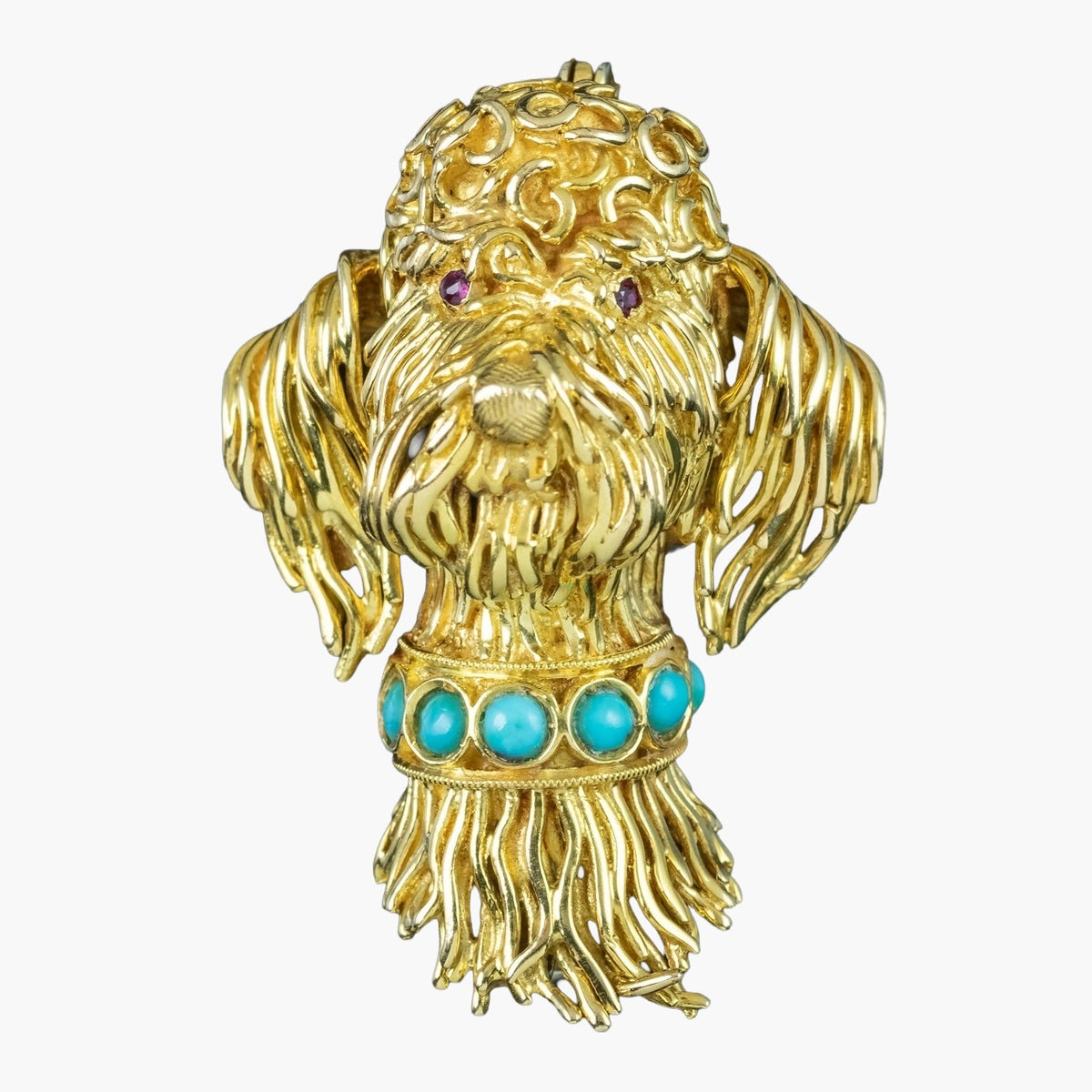 Vintage Poodle Dog Brooch 18ct Gold Turquoise Collar Ruby Eyes Main image