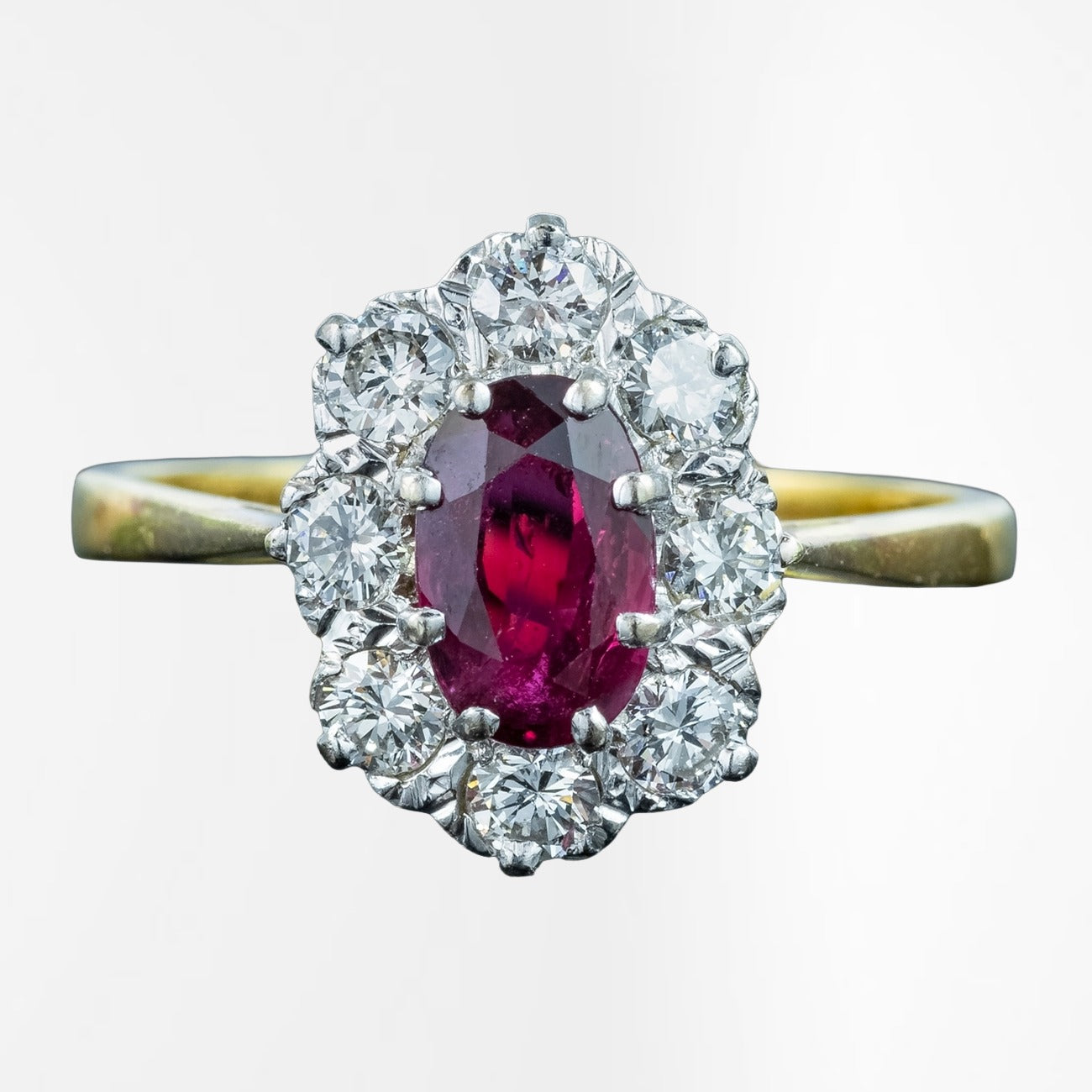 Vintage Ruby Diamond Cluster Ring 0.90ct Ruby Dated 1977
