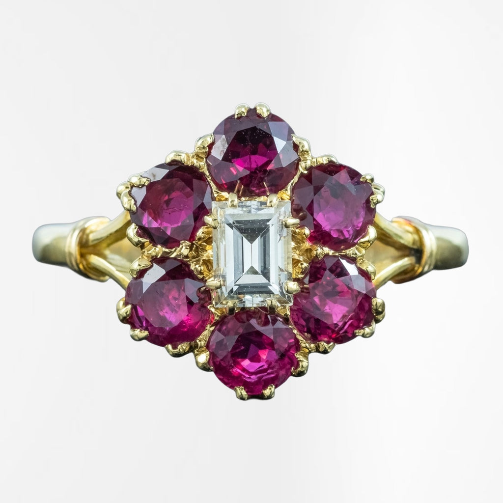 Vintage Ruby Diamond Cluster Ring 1.8ct Ruby 0.30ct Diamond