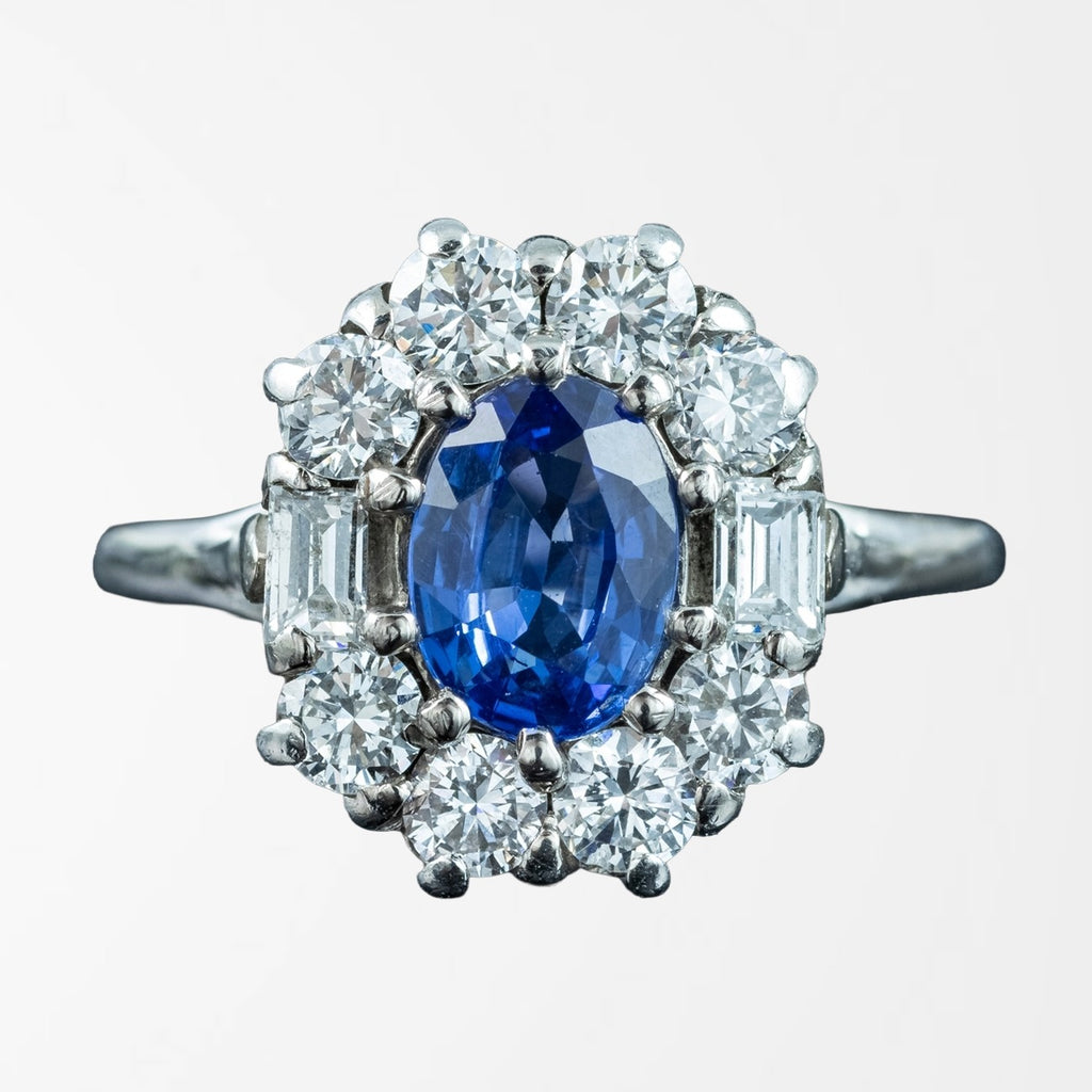Vintage Sapphire Diamond Cluster Ring 0.80ct Blue Sapphire