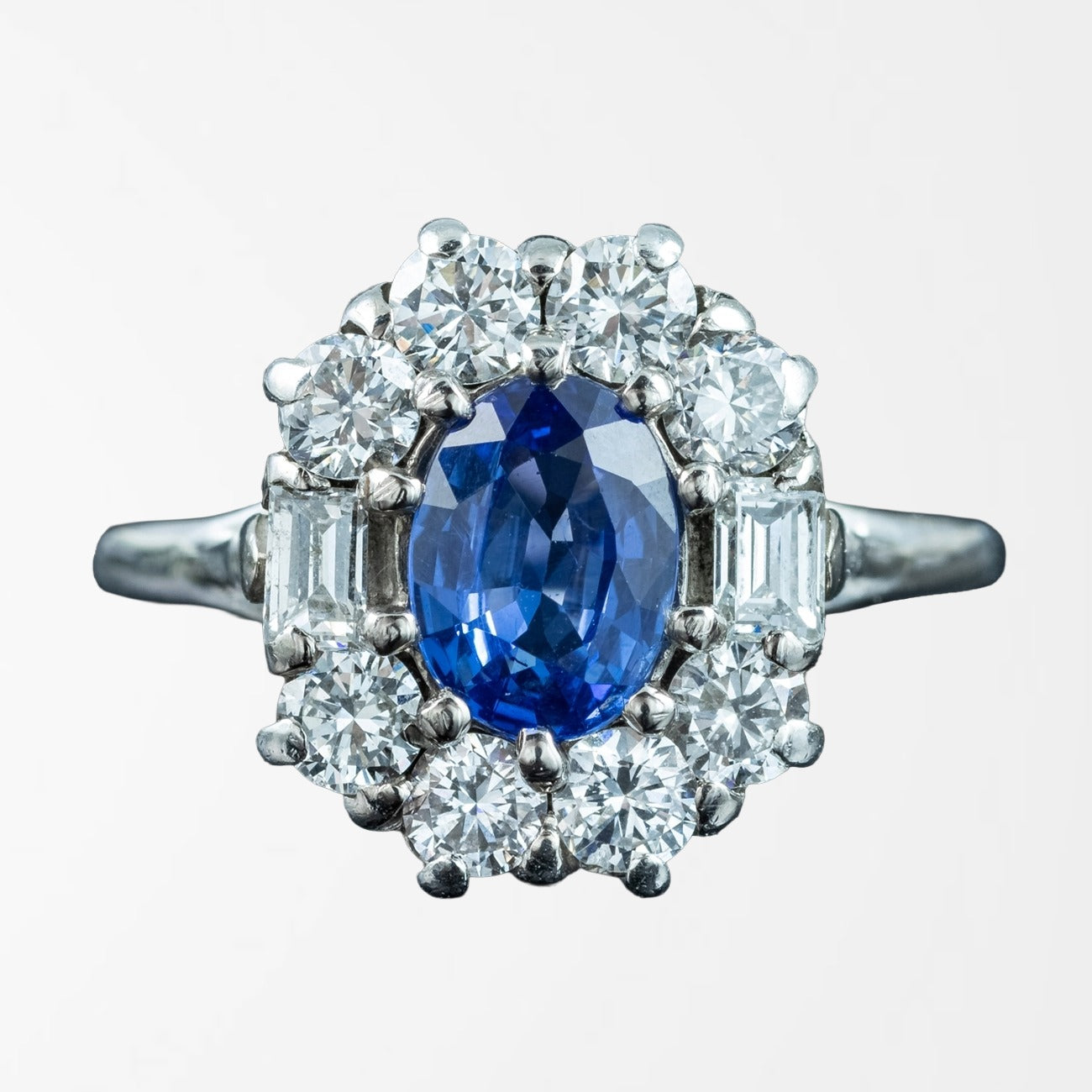 Vintage Sapphire Diamond Cluster Ring 0.80ct Blue Sapphire