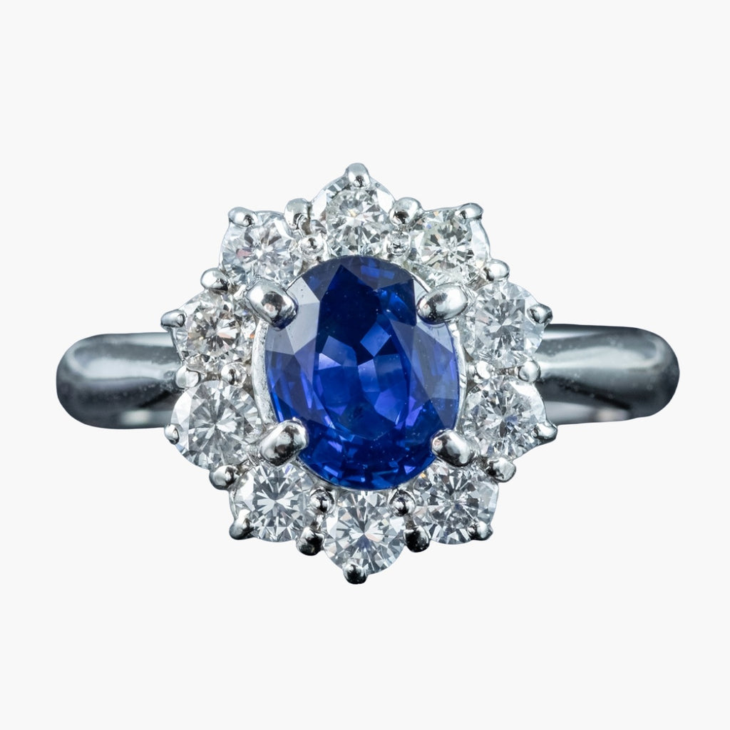 Vintage Sapphire Diamond Cluster Ring 1.1ct Blue Sapphire