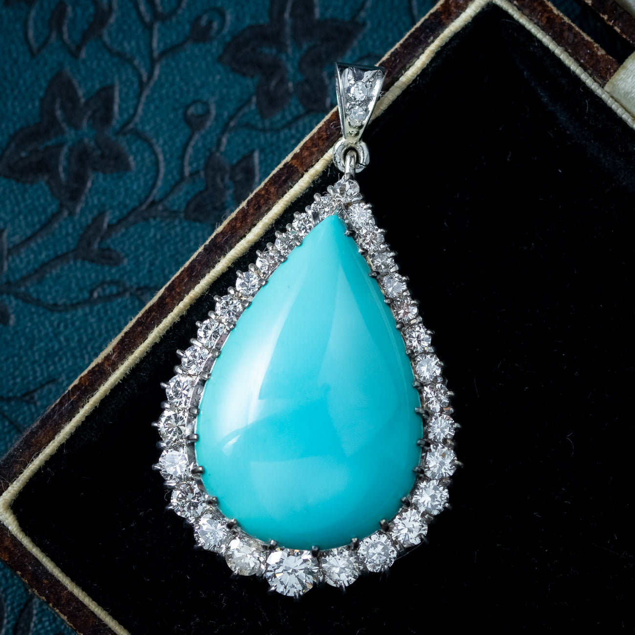 Vintage Turquoise Diamond Teardrop Pendant 25ct Turquoise Secondary image
