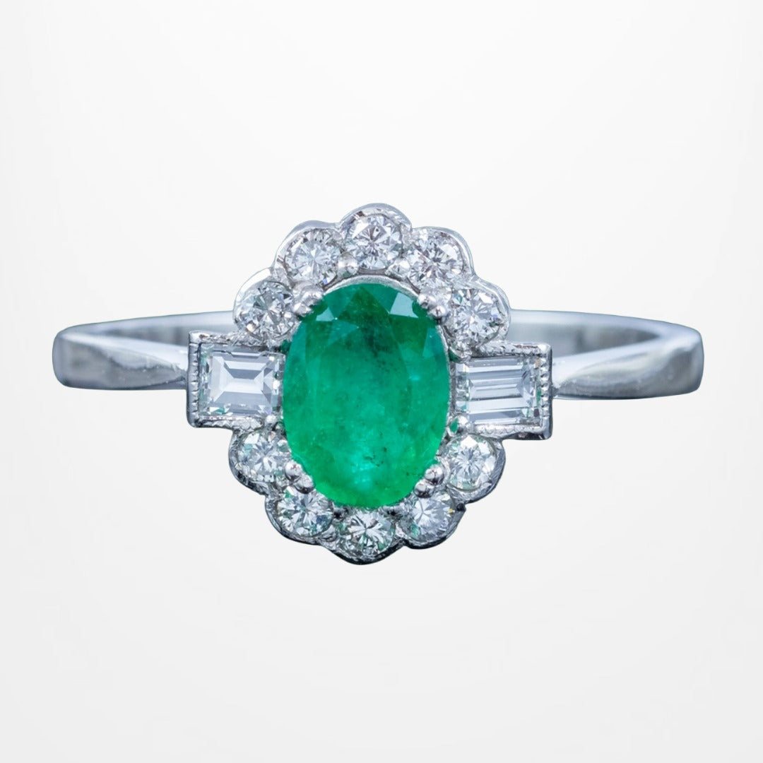 Vintage Art Deco Revival Emerald Diamond Cluster Ring 0.70ct Emerald Main image