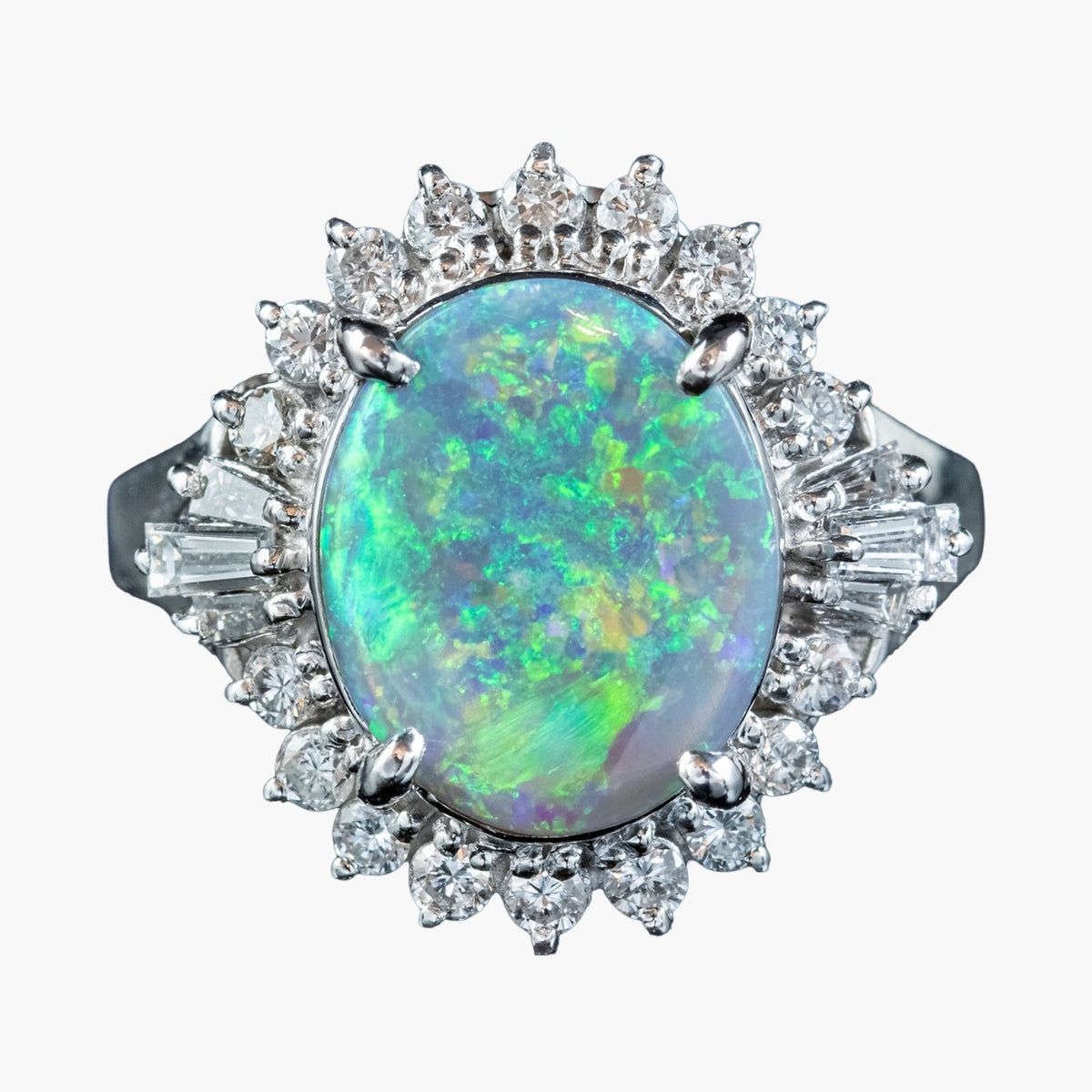Vintage Black Opal Diamond Cluster Ring 2.64ct Natural Opal Main image