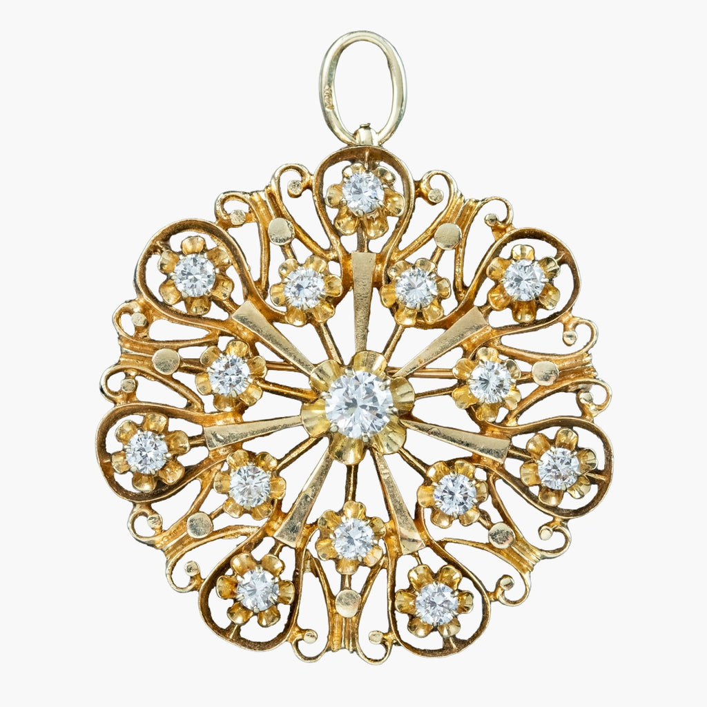 Vintage Diamond Brooch 14ct Gold 1.42ct Diamond With Box