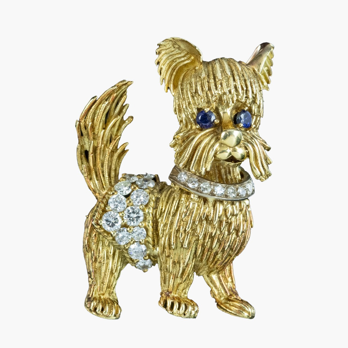 Vintage Diamond Sapphire Dog Brooch 18ct Gold Dated 1964 Main image