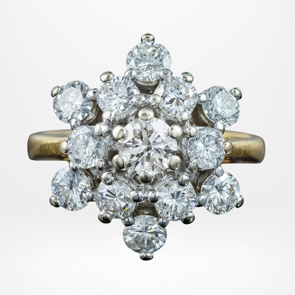 Vintage Diamond Starburst Cluster Ring 2.1ct Total