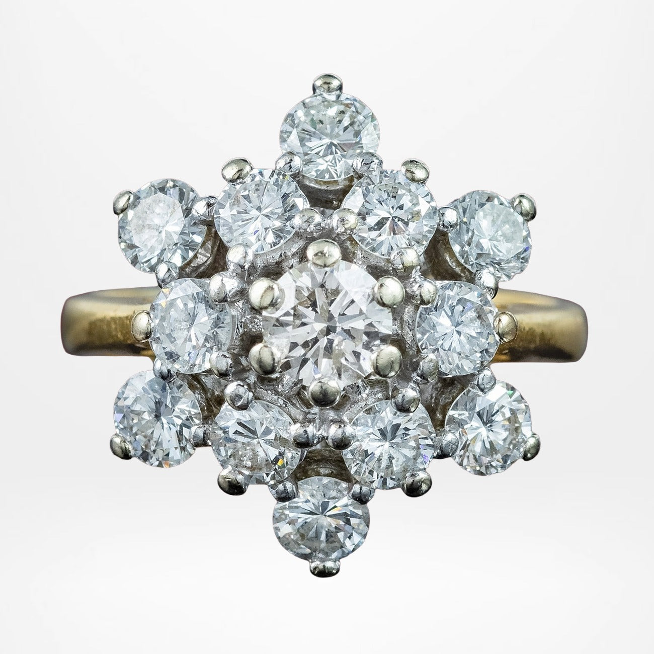 Vintage Diamond Starburst Cluster Ring 2.1ct Total