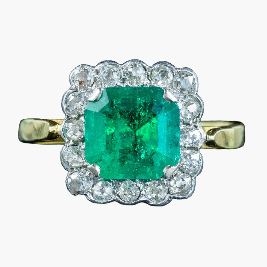 Vintage Emerald Diamond Cluster Ring 3.65ct Emerald Dated 1977