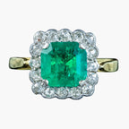 Vintage Emerald Diamond Cluster Ring 3.65ct Emerald Dated 1977