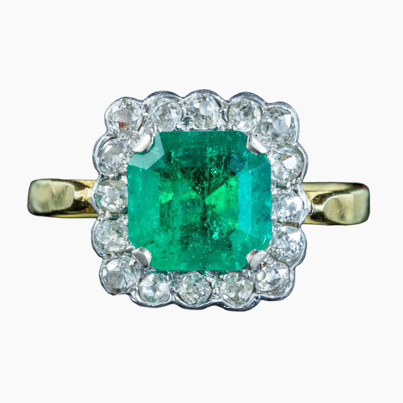 Vintage Emerald Diamond Cluster Ring 3.65ct Emerald Dated 1977