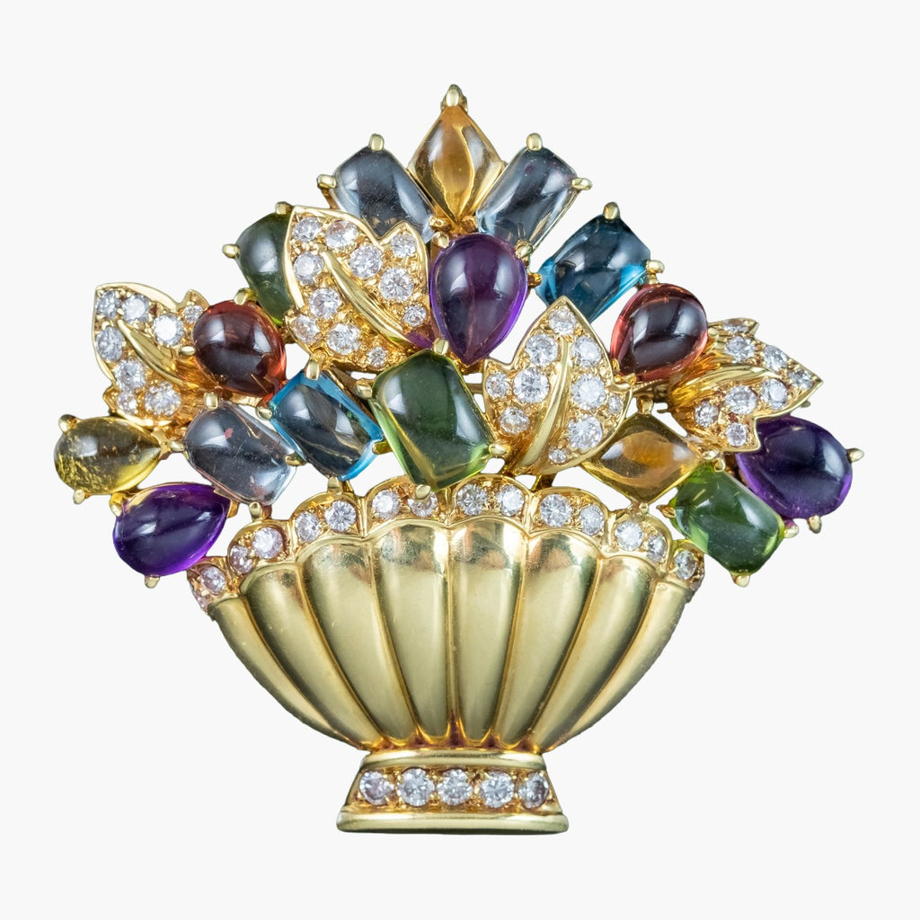 Vintage Gemstone Giardinetti Flower Brooch 18ct Gold