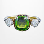 Vintage Green Tourmaline Diamond Trilogy Ring With Box