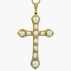 Vintage Natural Baroque Pearl Cross Pendant Necklace 18ct Gold