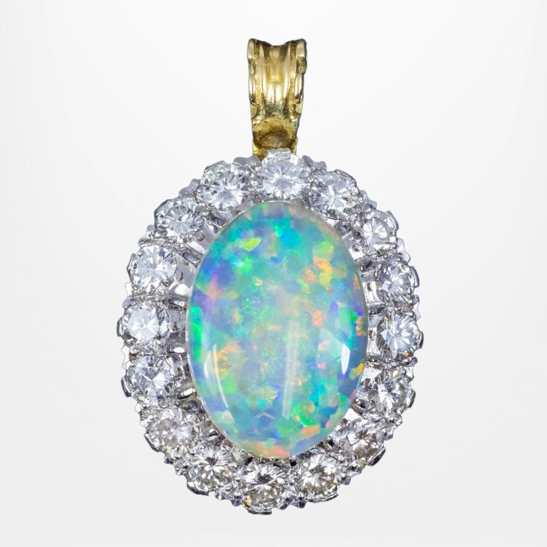 Vintage Natural Opal Diamond Pendant 18ct Gold Main image