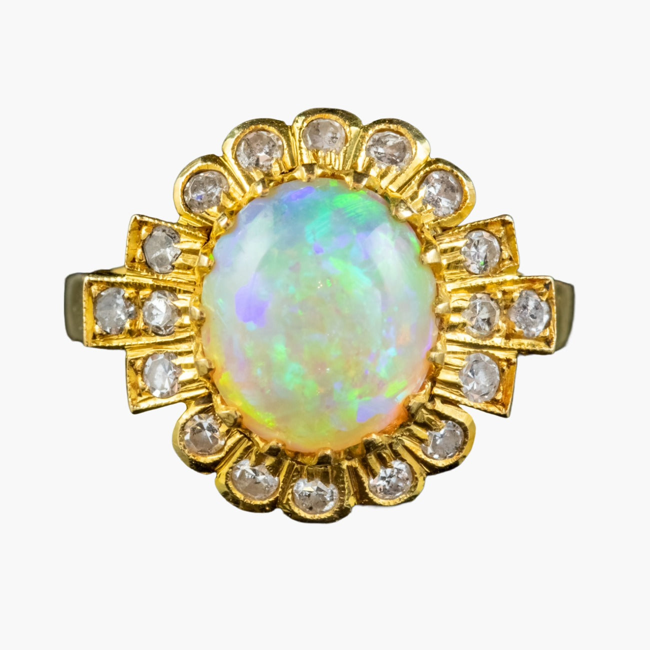 Vintage Opal Diamond Cluster Ring 18Ct Gold 2.50Ct Natural Opal Main image