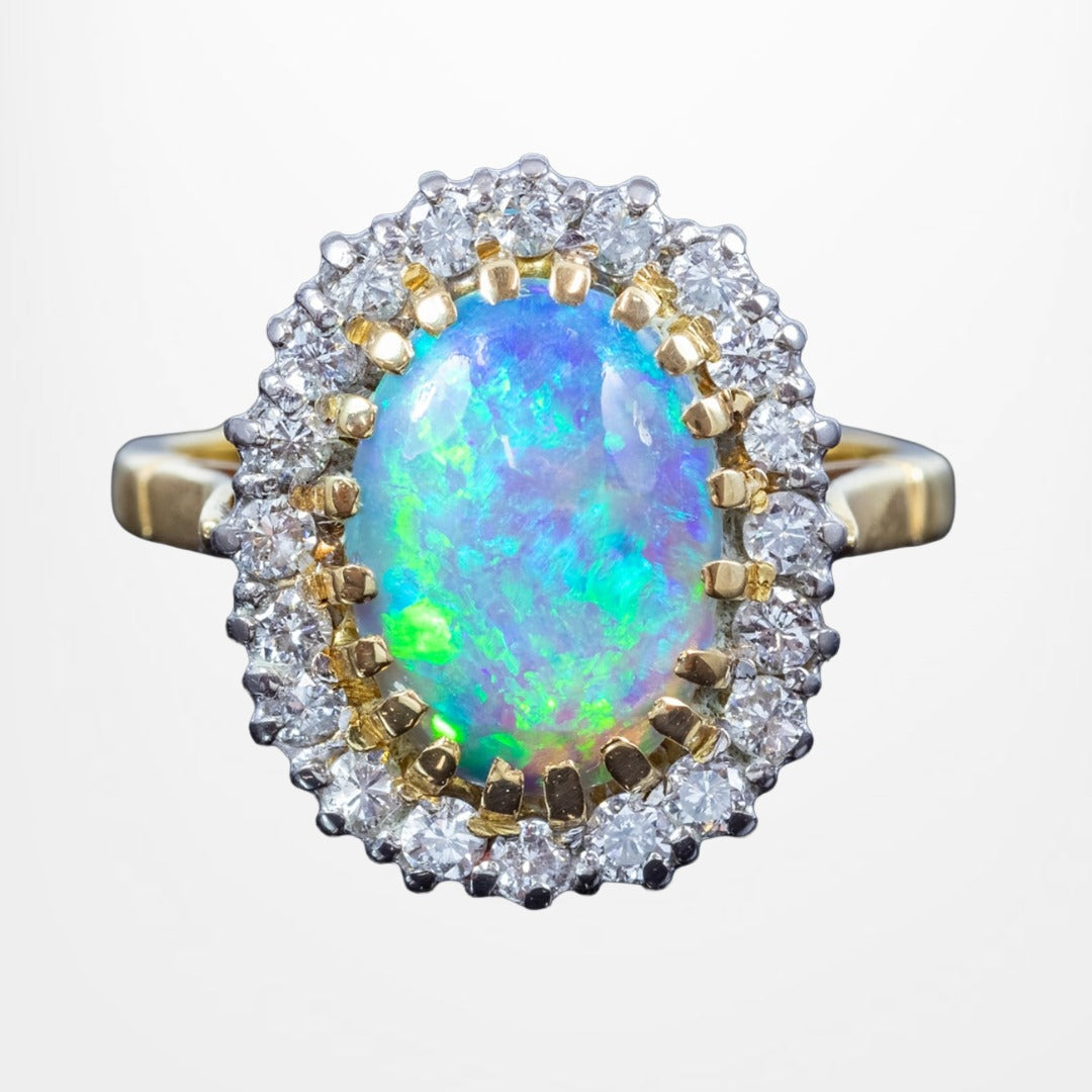 Vintage Opal Diamond Cluster Ring 2ct Natural Opal Main image