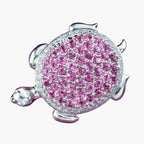 Vintage Pink Tourmaline Diamond Turtle Brooch 18ct Gold