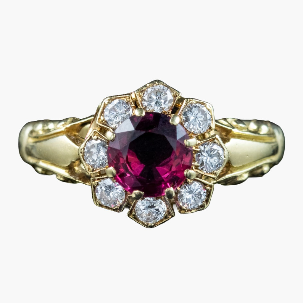 Vintage Ruby Diamond Cluster Ring Natural 1.13ct Ruby Dated 1977 With Cert
