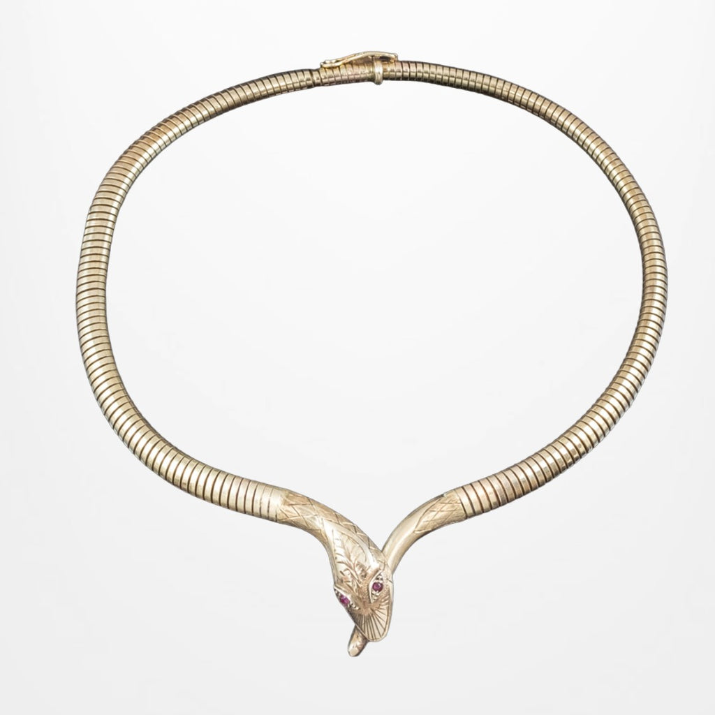 Vintage Snake Collar Necklace Ruby Eyes 9ct Gold Dated 1973