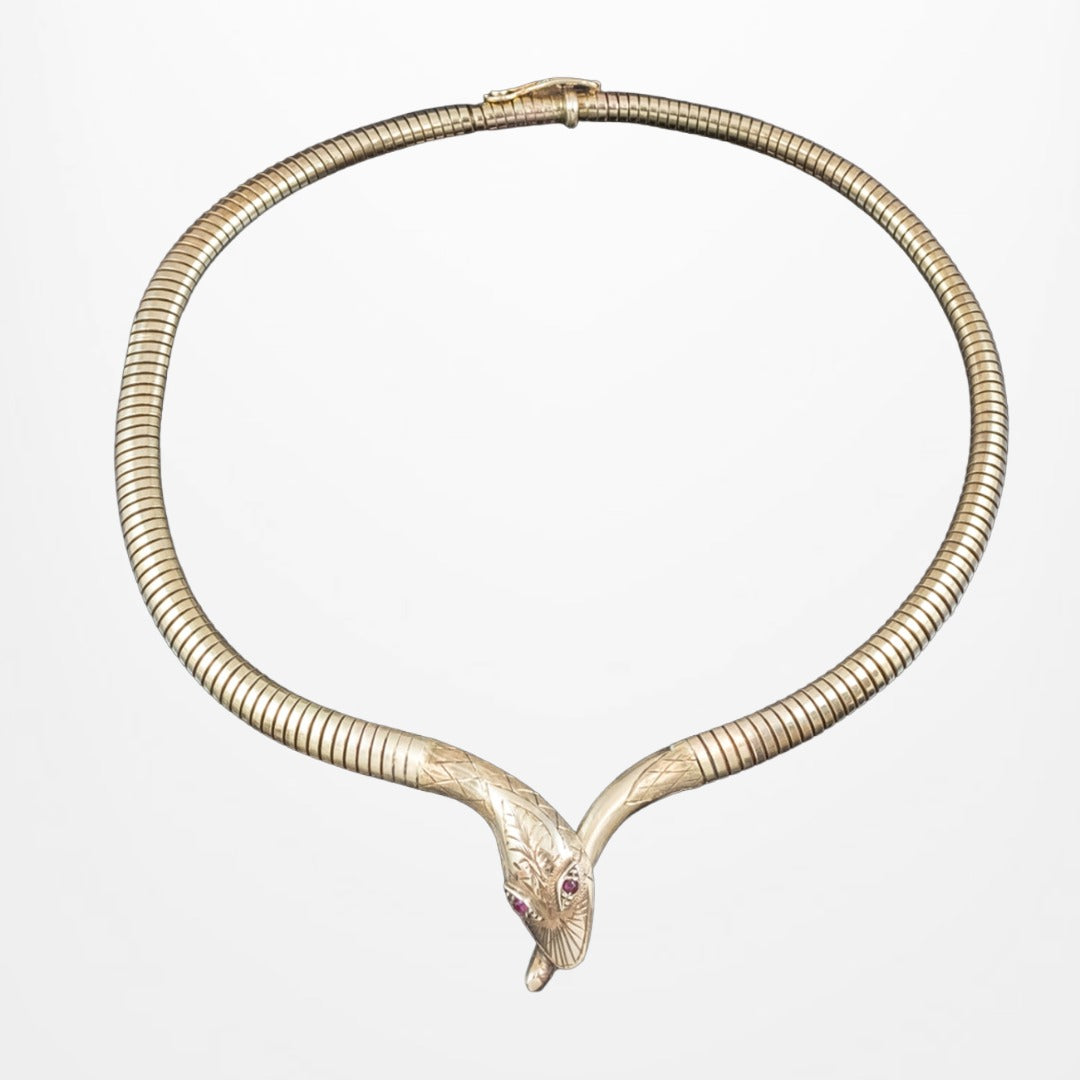 Vintage Snake Collar Necklace Ruby Eyes 9ct Gold Dated 1973