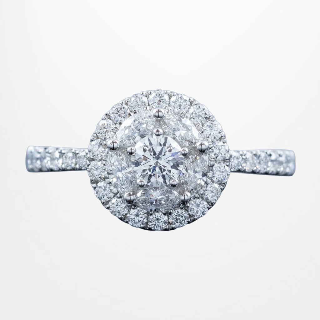 Vintage Style Diamond Halo Cluster Ring 0.98ct Total