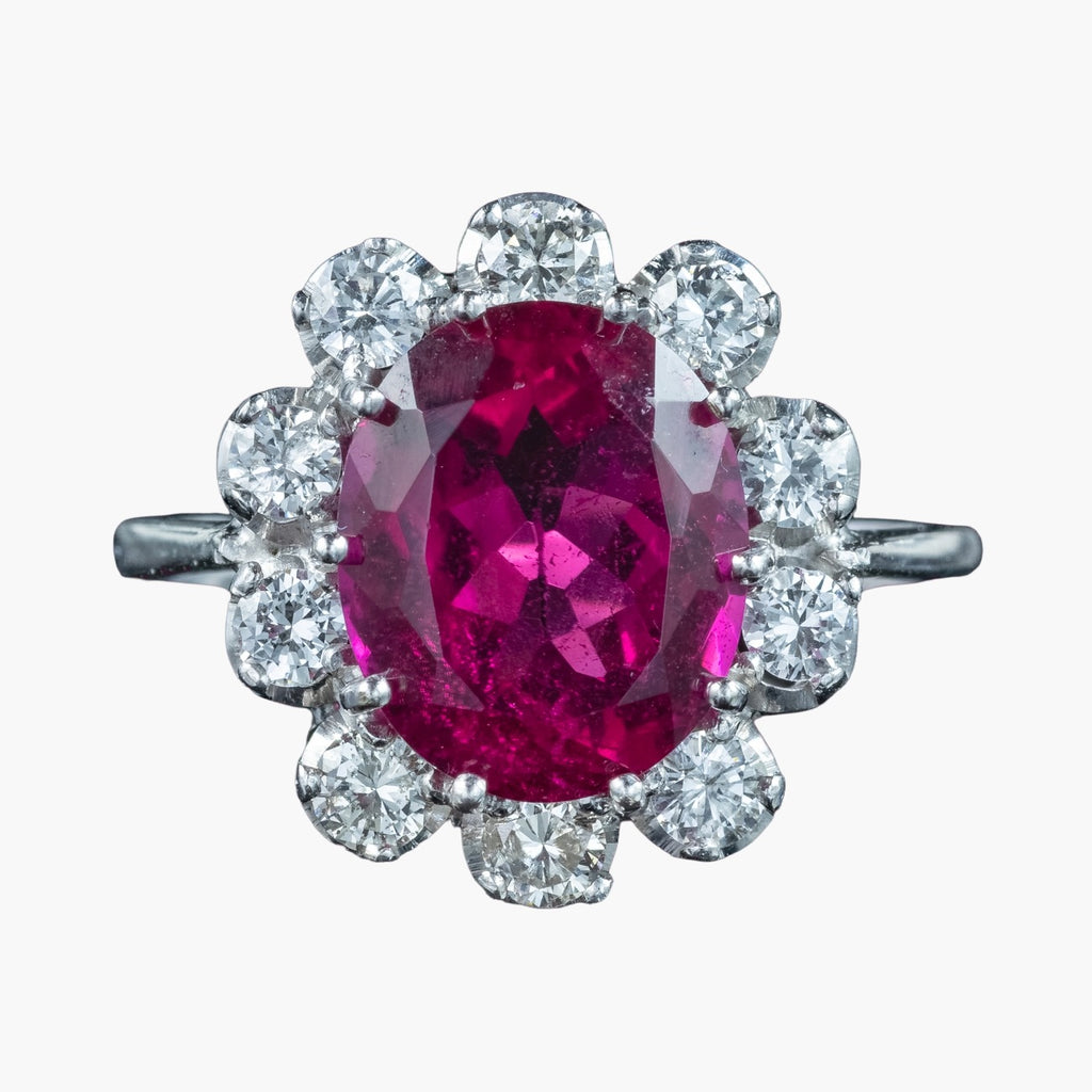 Vintage Tourmaline Diamond Cluster Ring 5ct Pink Tourmaline