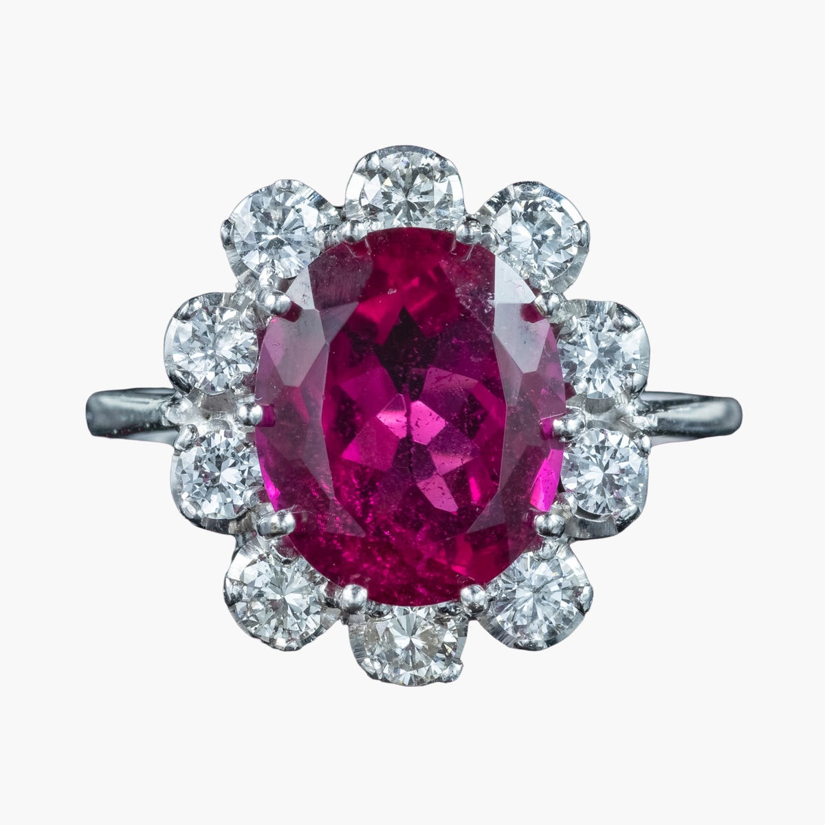 Vintage Tourmaline Diamond Cluster Ring 5ct Pink Tourmaline
