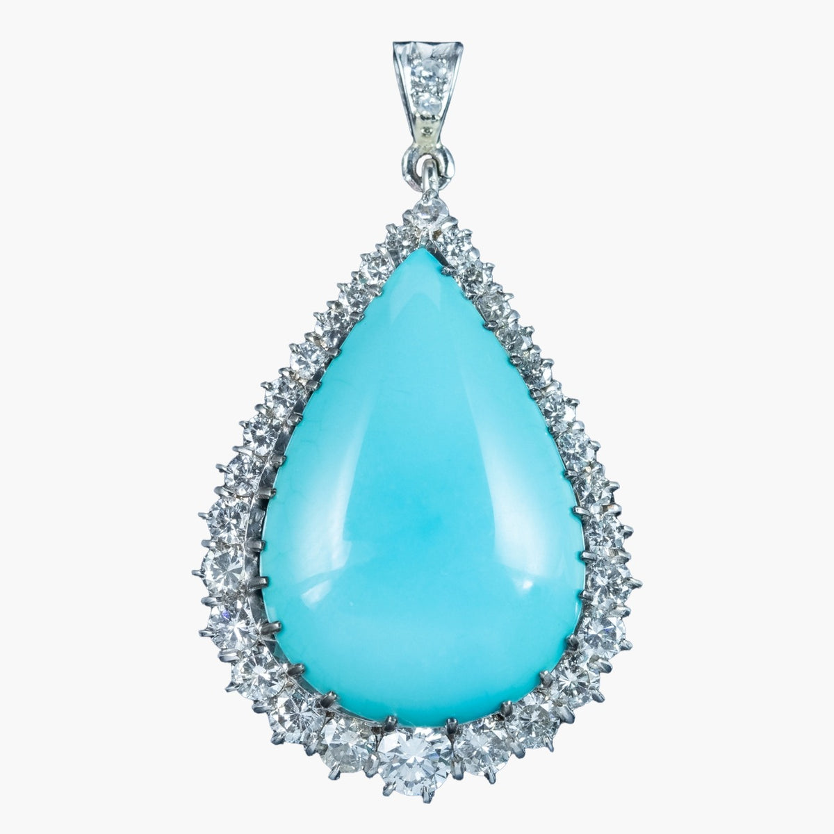 Vintage Turquoise Diamond Teardrop Pendant 25ct Turquoise