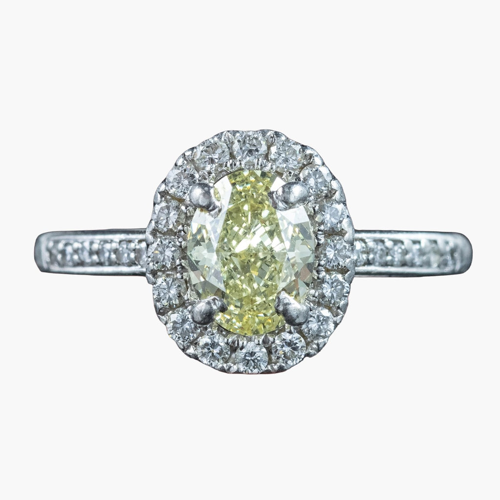 Vintage Yellow Fancy Diamond Cluster Ring 1.3ct Total With Cert