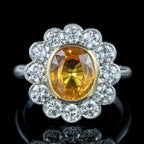 Edwardian Style Sapphire Diamond Cluster Ring 3.48ct Yellow Sapphire