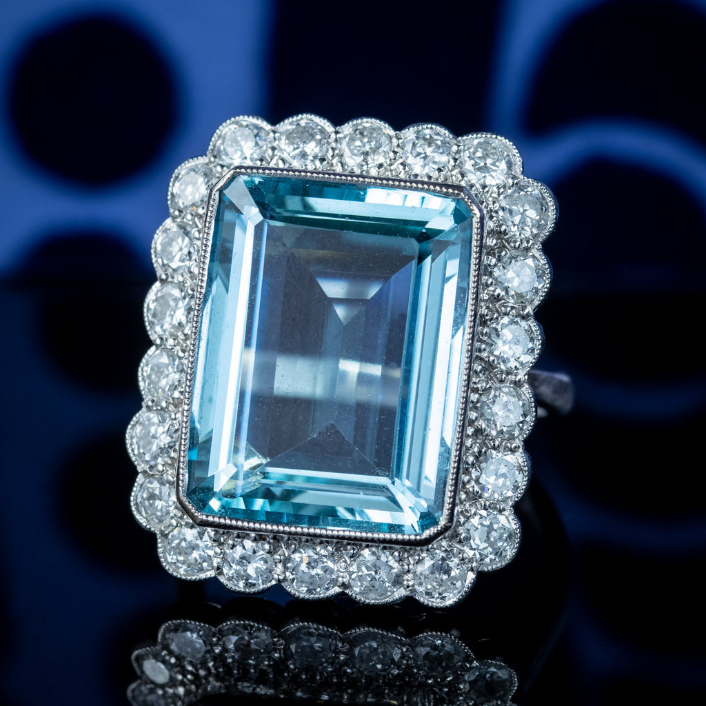 Art Deco Style Aquamarine Diamond Cocktail Ring 16ct Aqua 