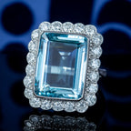 Art Deco Style Aquamarine Diamond Cocktail Ring 16ct Aqua 
