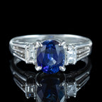 Edwardian Style Sapphire Diamond Trilogy Ring 1.65ct Sapphire
