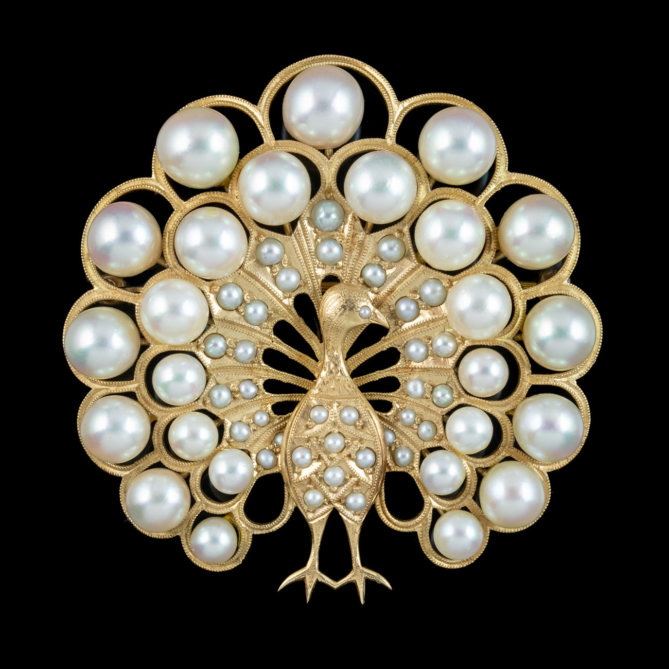Vintage Pearl Peacock Brooch 14ct Gold Secondary image