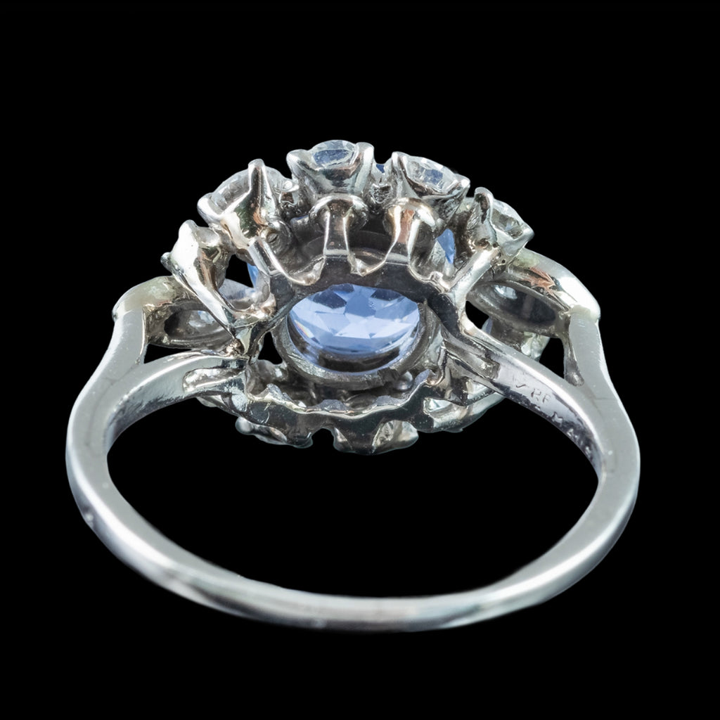 Vintage Sapphire Diamond Cluster Ring Mauboussin 3.40ct Sapphire With Cert