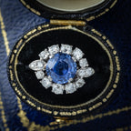 Vintage Sapphire Diamond Cluster Ring Mauboussin 3.40ct Sapphire With Cert